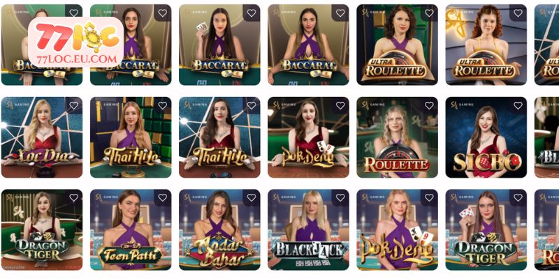 Các tựa game hấp dẫn có trong sảnh casino 77LOC hiện nay