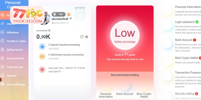 Các bước nạp tiền tại 77LOC chi tiết nhất